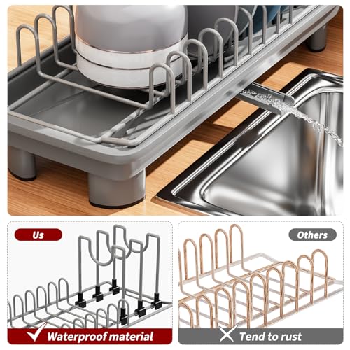 Small Dish Drying Rack, Stainless Steel with Drain Board & Utensil Holder - color: Gray