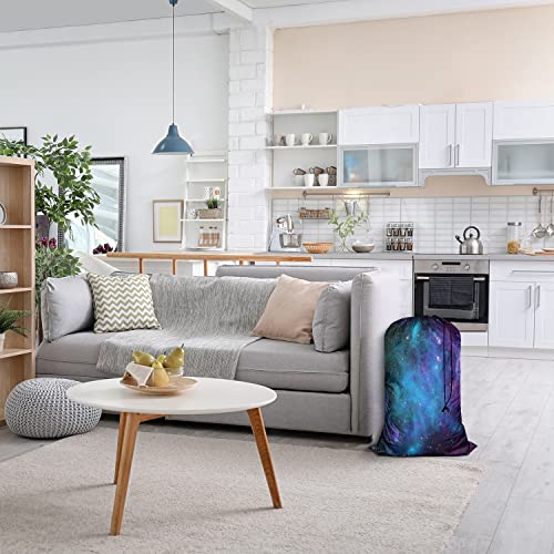 Swono Starry Sky Laundry Bag with Drawstring Straps, Heavy Duty Extra Large Laundry Bags for Laundromat Household, Galaxy Nebula Cloud Cluster Stars Aerospace Travel Dirty Clothes Bag, Purple Blue - color: Starry Sky