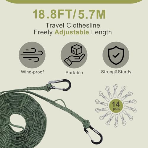 Vigorport Portable Travel Clothesline, Clothes Drying Line with Hang Loop - size: 18.8Ft