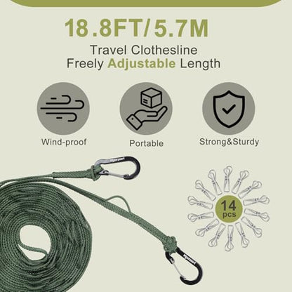 Vigorport Portable Travel Clothesline, Clothes Drying Line with Hang Loop - size: 18.8Ft