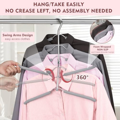 Space Saving Clothes Hangers,6 Tier Non Slip Shirt Hangers Closet Organizer - color: Gray