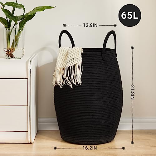 Large Laundry Hamper Basket 65L Woven Blanket Basket, Black - color: Black, size: 65L