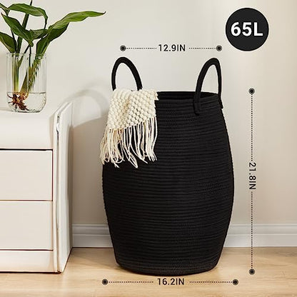 Large Laundry Hamper Basket 65L Woven Blanket Basket, Black - color: Black, size: 65L
