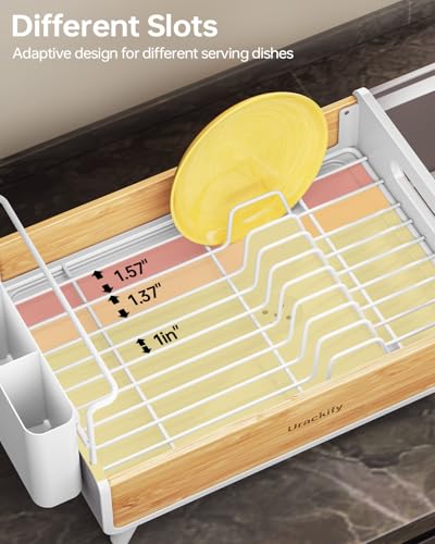 Urackify Bamboo Dish Drying Rack for Kitchen Counter, Stainless Steel,White - color: White, size: 1 Tier