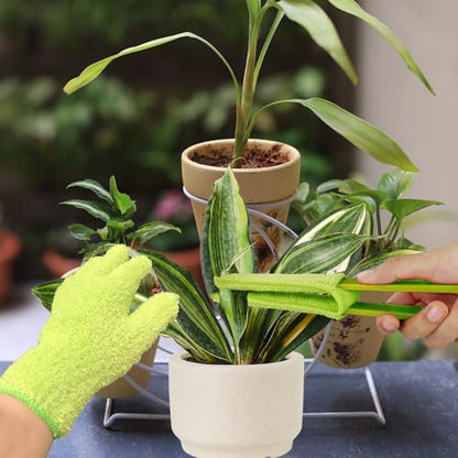 Plant Leaf Cleaning Set Include 1 Dusting Glove and 1 Leaf Cleaner Tong with 2 Separate Cloth Covers, Washable Reusable Microfiber Sleeves and Gloves, for House Plants, Window Blind