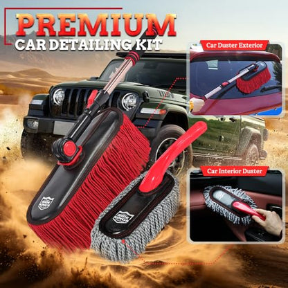 Exterior Car Duster & Brush Kit - Extendable，Wax Cotton - color: Light red