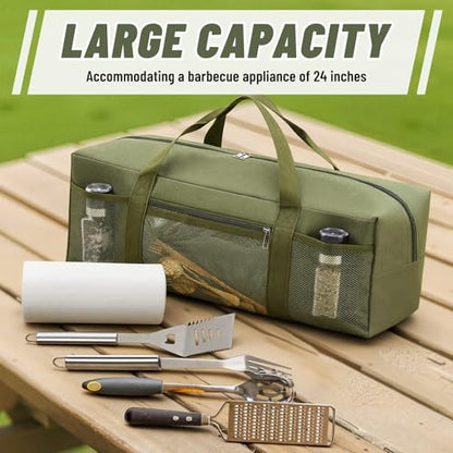 Amylove 24" Grill Tool Storage Bag, Waterproof BBQ Utensil Organizer, Green - color: Green