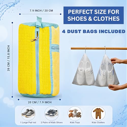 GEWON Shoe Washing Machine Bag for Sneakers, 360° Deep Cleaning, 2 Shoe Bags, 4 Dust Bags - color: Yellow