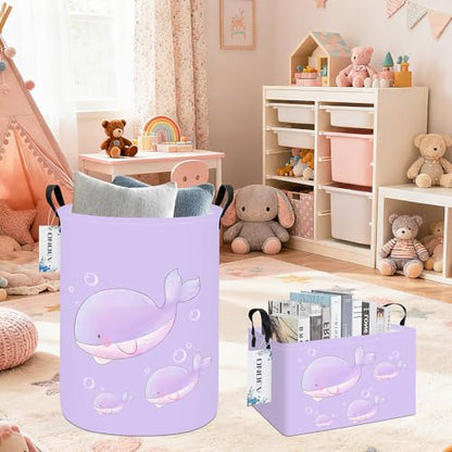 Round Purple Whale Laundry Hamper, Storage Basket for Adults and Kids - color: Round Purple Whale