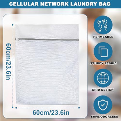 1PCS Mesh Laundry Bags, Protective Washing Bags with Zipper, Delicates Anti Tangle Anti Pilling Travel Storage, White, 23.4×23.4 in - size: 23.4×23.4 in