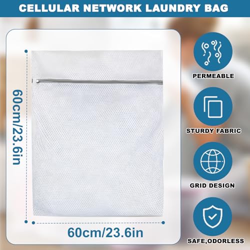 1PCS Mesh Laundry Bags, Protective Washing Bags with Zipper, Delicates Anti Tangle Anti Pilling Travel Storage, White, 23.4×23.4 in - size: 23.4×23.4 in