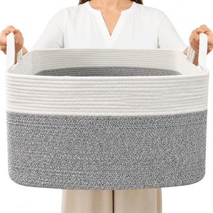 96L Laundry Basket with Handles, Extra Blanket Basket, White/Grey - color: White & Grey, size: 96L