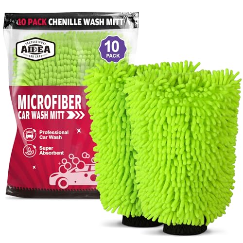 AIDEA Car Wash Mitt Microfiber, 10PK, Car Wash Brush, Green, 7.12''X10.14'' - color: Green, size: 10PK-7.12''X10.14''