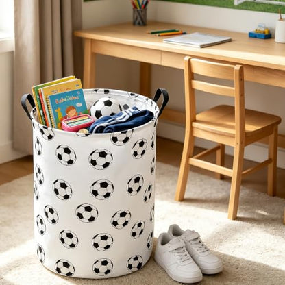 QUEENLALA Foldable Waterproof Round Fabric Laundry Basket Home, Football - color: Round-Football