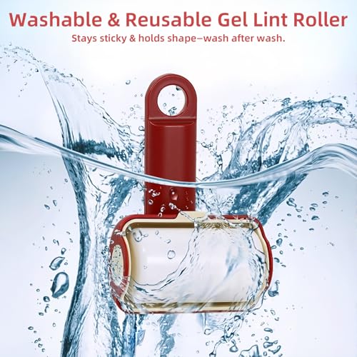 Mini Reusable Lint Roller 2 Pack, Washable Gel Sticky Lint Roller for Pet Hair, Travel Size Portable Lint Roller with 360° Rotating Handle & Large Hanging Hole, Beige