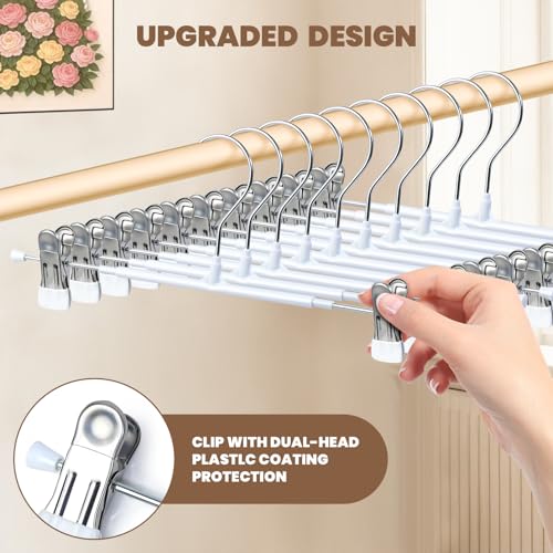 HUADYMEET 12 Inch Heavy Duty Pants Skirt Hangers with Clips,White,30 Pack - color: White, size: 12 Inch