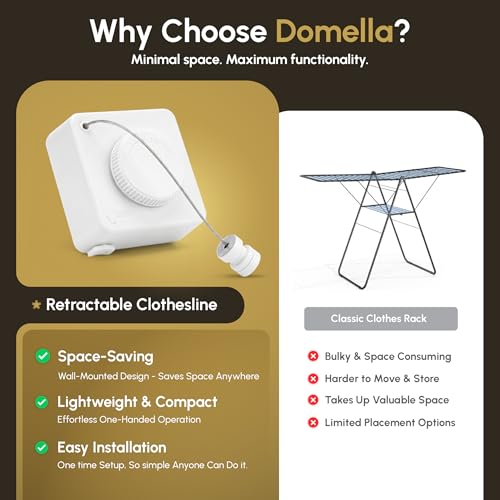 Retractable Clothesline Indoor, Wall Mounted, White - color: White