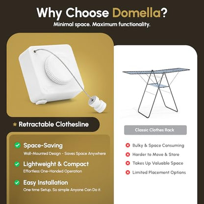 Retractable Clothesline Indoor, Wall Mounted, White - color: White