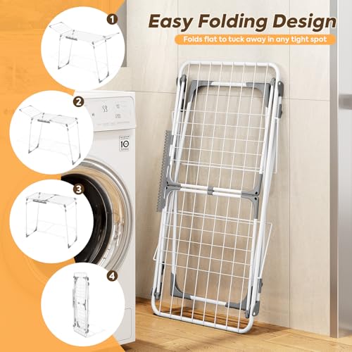 KINGBOARD Clothes Drying Rack, Gullwing Drying Rack with Sock Clips, White