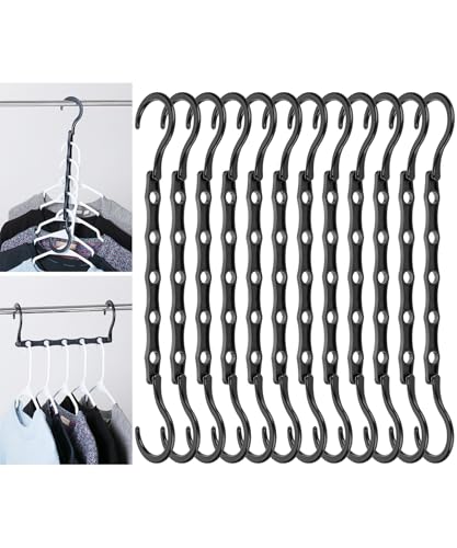 Mr. Pen- Space Saving Hangers for Clothes, 12 pcs, Black | Plastic Multi Clothes Hangers Space Saving, 5 Slots, 360° Rotating Hooks - color: Black