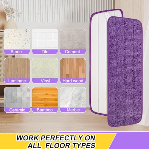 16.5 Inch Reusable Mop Pads Microfiber Spray Mop Replacement Heads for Wet/Dry Mops Compatible with Bona Floor Care System (6 Pack) - color: Purple
