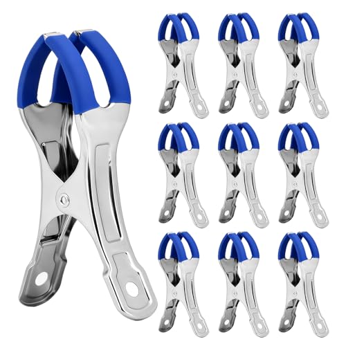 Heavy Duty Metal Beach Towel Clips, 4.33 Inch, 10 Pack Outdoor Clothes Clothespins - color: Blue Clips