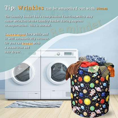 Funny Astronaut Laundry Basket Oxford Cloth Foldable Hamper 18.9x16.5In - color: Funny Astronaut Colorful Planet