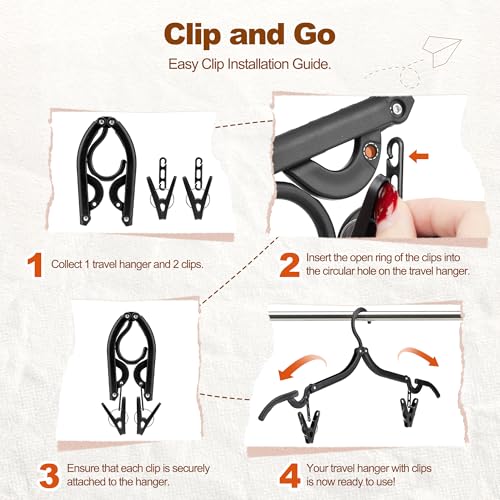 HOUSE DAY Black Travel Hangers with Clips, 10 Pack Foldable Clothes Hangers - color: Black, size: 10 Pack + 10 x Clips + 1 x Storage bag