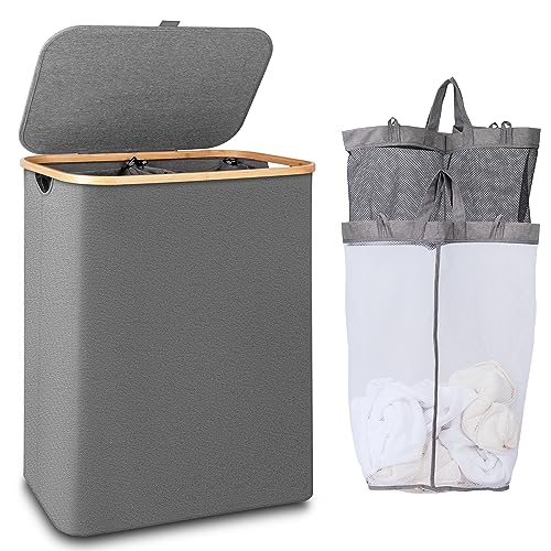 IEGrow Laundry Hamper with Lid,150L Laundry Basket with 2 Mesh Bags,Grey - color: Grey, size: 150L