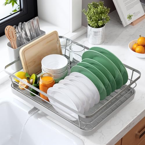 Kitsure Dish Drying Rack for Kitchen Counter, 12''W x 15.5''L, Silver - color: Silver, size: 12''W x 15.5''L - 1 Tier
