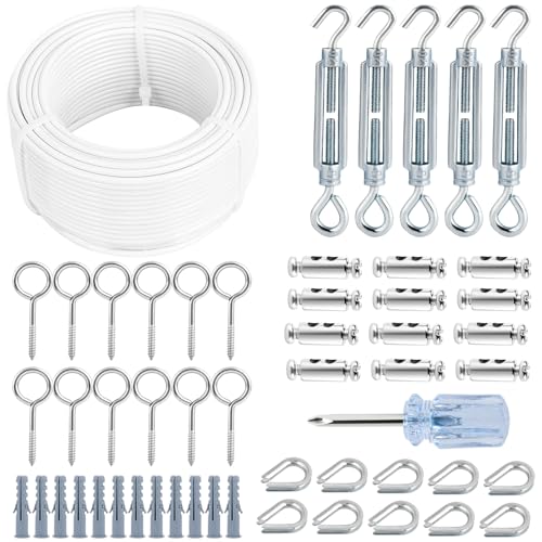 1/8" Clothesline Wire Kit, 100 ft PVC Coated Galvanized Steel Cable