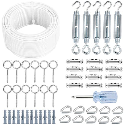 1/8" Clothesline Wire Kit, 100 ft PVC Coated Galvanized Steel Cable