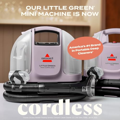 BISSELL Little Green Mini Cordless Portable Carpet and Upholstery Deep Cleaner, Car/Auto Detailer, with HydroRinse Self-Cleaning Tool and 4" Tough Stain Tool, Limited Edition Color Dusk Pink, 4015F - style: Little Green Mini Cordless Dusk