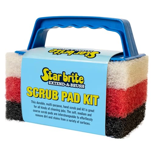 STAR BRITE Scrub Pad Kit - 3 Different Textured Scouring Pads & Interchangeable Handle (040023PW) - size: 3 Count (Pack of 1), style: Kit with 3 Pads