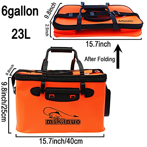 Fishing Bucket,Foldable Fish Bucket, Multi-Functional EVA Fishing Bag for Outdoor, Live Fish Lures Bucket and Fish Protection Bucket,10GAL/8GAL/6GAL/4.8GAL/3GAL Live Fish Container(6GAL/Orange) - color: Orange
