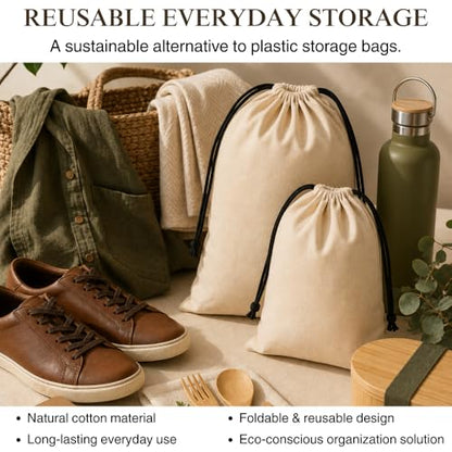 Cotton Shoe Travel Bags with Drawstring, Pack of 3, 23"x19" inch - size: Large (23"×19")
