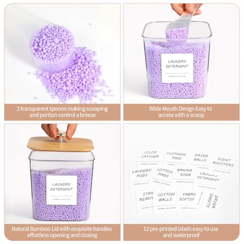 4 Pack Laundry Room Organization Storage Containers, Plastic Clear Laundry Pods Container & Dryer Sheet Holder Jars with Lids, Scoops & Labels for Detergent, Powder, Dryer Balls, Beads - color: 4pcs-square
