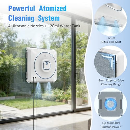 Window Cleaner Robot with 4 Cleaning Modes, 8000Pa Suction Remote Control