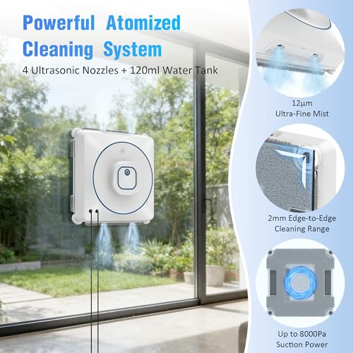 Window Cleaner Robot with 4 Cleaning Modes, 8000Pa Suction Remote Control