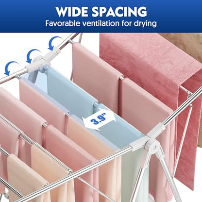 APEXCHASER Large Stainless Steel Clothes Drying Rack - color: White, size: 2 Wings