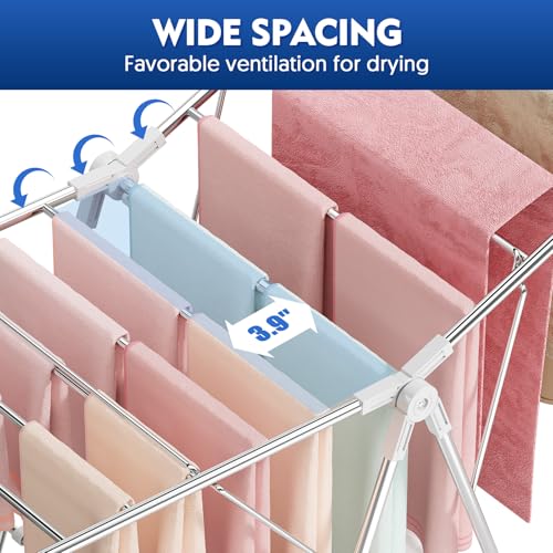 APEXCHASER Large Stainless Steel Clothes Drying Rack - color: White, size: 2 Wings