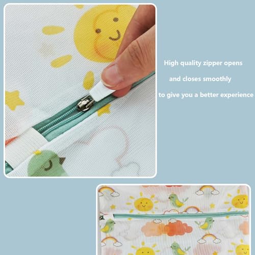 Mesh Laundry Bag Set with Zipper, 6 Sizes for Delicates - color: Rainbow Bird