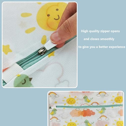 Mesh Laundry Bag Set with Zipper, 6 Sizes for Delicates - color: Rainbow Bird