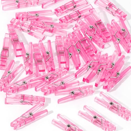 60Pcs Mini Clothespins for Baby Shower Games, Pink Clothes Pins 1.4 Inch - color: Pink Transparent