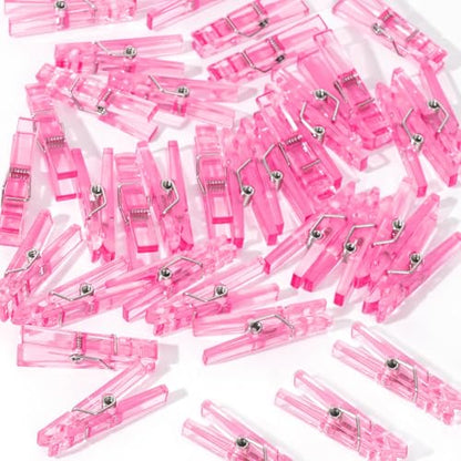 60Pcs Mini Clothespins for Baby Shower Games, Pink Clothes Pins 1.4 Inch - color: Pink Transparent