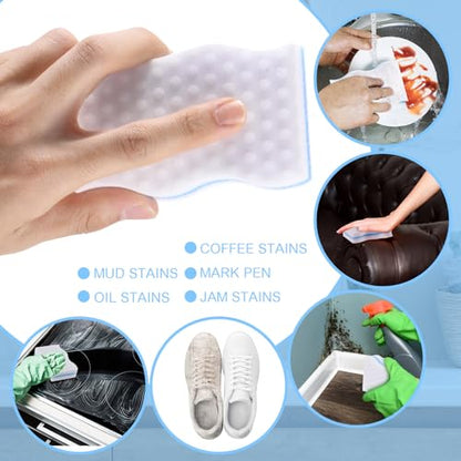 SiliFine Magic Extra Durable Sponge Eraser 3 Layer Density Cleaning Pads in Bulk Thick More Lasting Sponge Eraser for Bathroom Kitchen Floor Bathtub Toilet Cleaner(60 Pcs,White, Blue) - color: Blue and White
