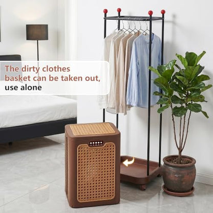 VECELO Laundry Hamper with Clothes Rack, Rolling Laundry Basket with Lid and Wheels, Tall Clothes Stand for Hanging Clothes, Multifunctional Laundry Organizer for Bedroom, Bathroom, Brown - color: Brown