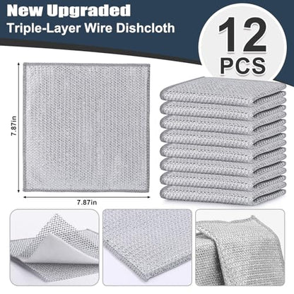 Navona 12 Pcs New Upgrade Steel Wire Dishcloth,Triple-Layer Steel Wire Cleaning Cloth,Powerful Cleaning Non-Scratch Wire Dishcloth Rag for Cookware, Sinks, Dishes, Stove Tops - color: 12-pack (Triple-layer)