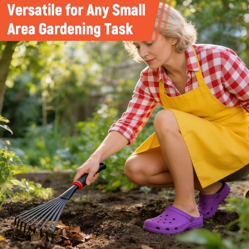 Small Hand Rake, Stainless Head and Tines, Gardening Hand Tool with Ergonomic Handle and Hanging Hole for Storage for Maintaining Raised Garden Beds - color: Large Weeding Rake