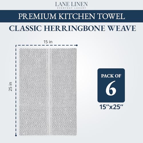 LANE LINEN Tea Towels 100% Cotton Absorbent Lint-Free 6 Pack - color: 04: Grey Chambray, size: 06 Pack